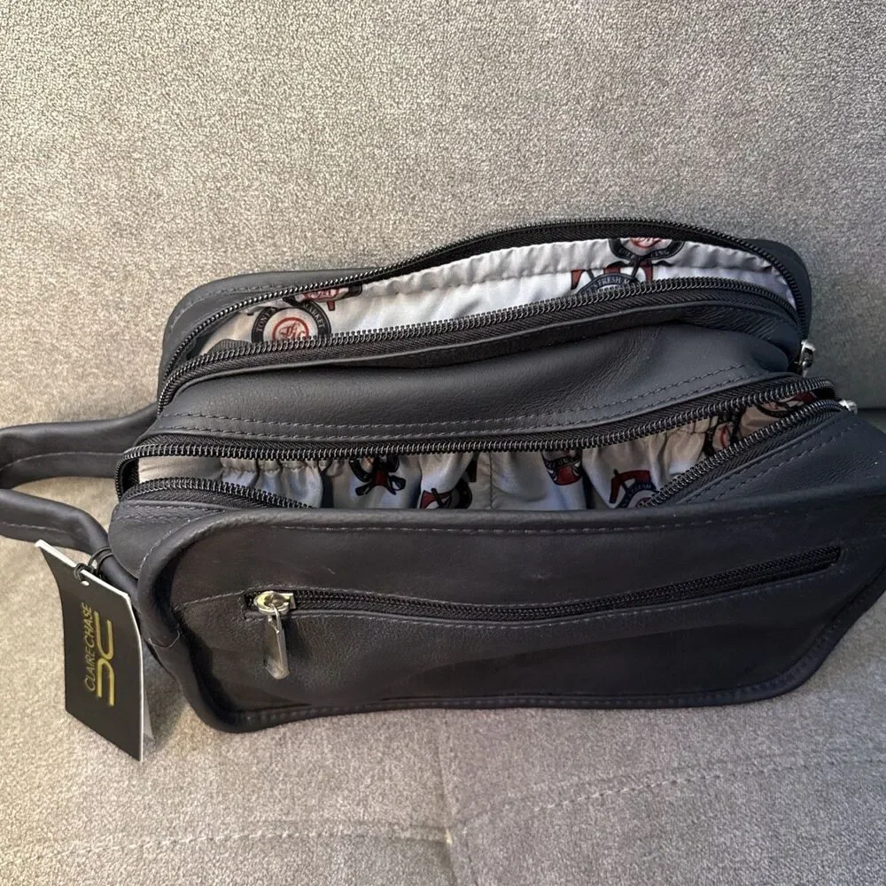 NWT Claire Chase Executive Dopp Kit Leather Travel Toiletry Bag Navy Org $149 - Picture 5 of 8